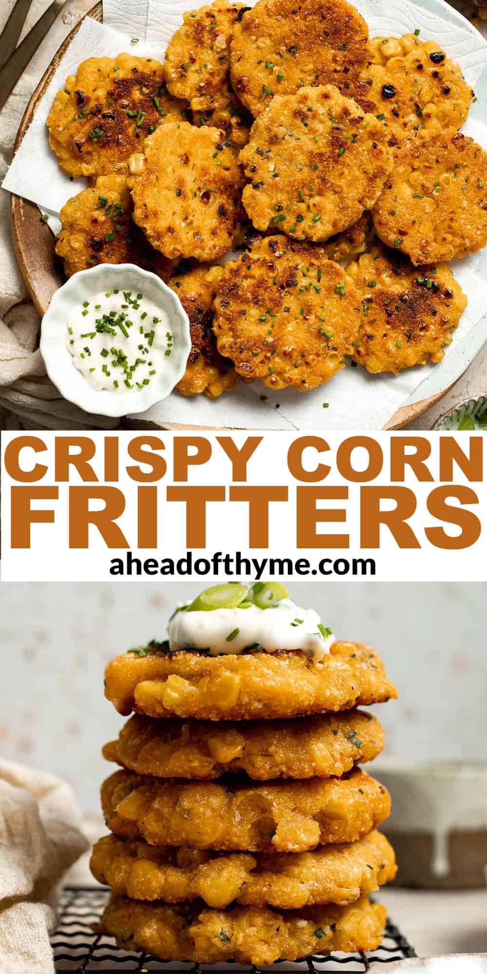 Crispy Corn Fritters are golden, savory, and quick to make. Perfect as a snack, appetizer, or side with your favorite summer meals! | aheadofthyme.com