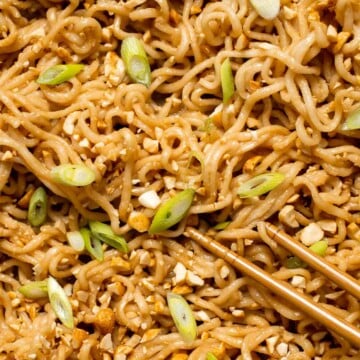 Peanut Butter Ramen Noodles is a quick, creamy stir-fried noodle dish packed with flavor. Ready in 10 minutes with pantry staples! | aheadofthyme.com
