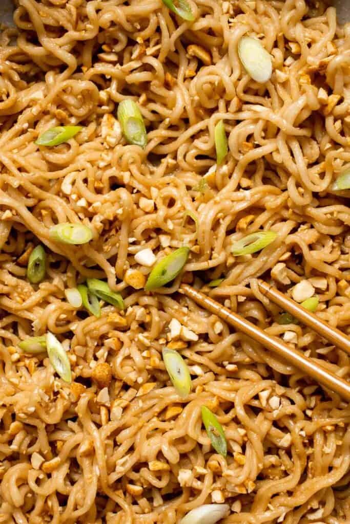 Peanut Butter Ramen Noodles is a quick, creamy stir-fried noodle dish packed with flavor. Ready in 10 minutes with pantry staples! | aheadofthyme.com