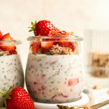 Strawberry Overnight Oats are a healthy, make-ahead breakfast with rolled oats, Greek yogurt, and fresh strawberries. Perfect for busy mornings! | aheadofthyme.com