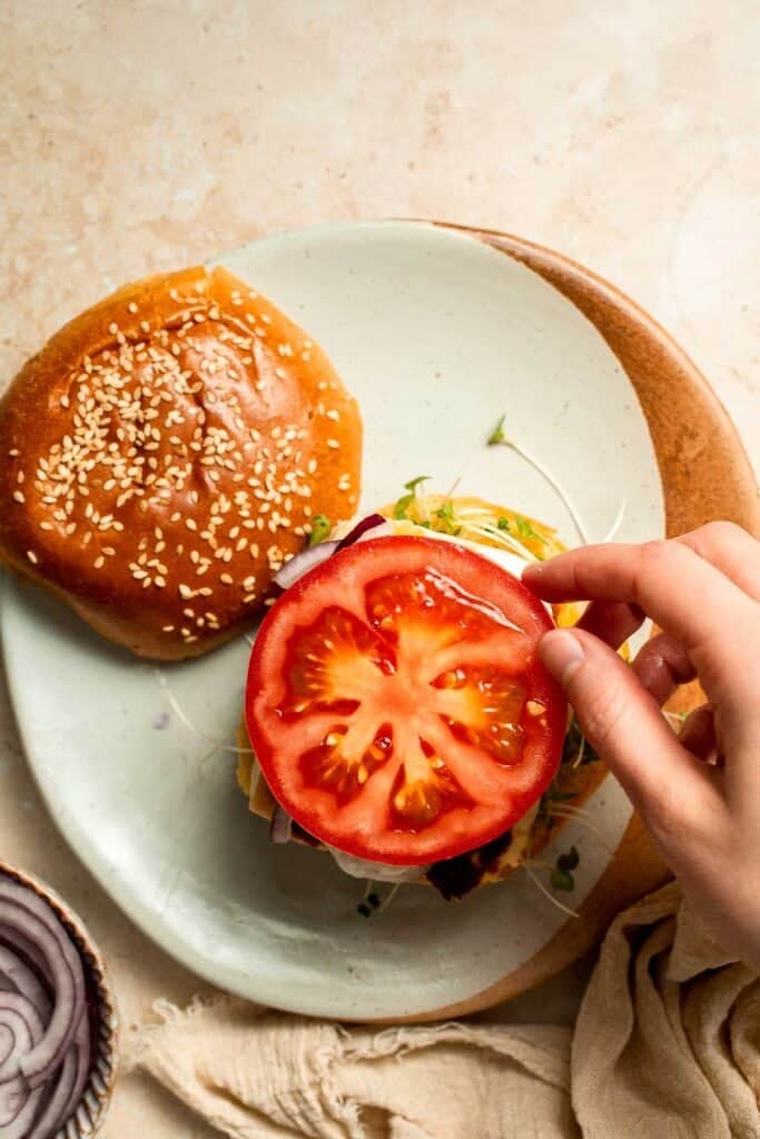 Halloumi Burgers are crispy, salty, and packed with Mediterranean flavor. A quick and easy vegetarian burger ready in 15 minutes! | aheadofthyme.com