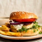 Halloumi Burgers are crispy, salty, and packed with Mediterranean flavor. A quick and easy vegetarian burger ready in 15 minutes! | aheadofthyme.com