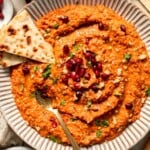 Muhammara is a delicious Middle Eastern dip made with roasted red peppers, walnuts, and spices. Perfect for dipping or spreading on sandwiches. | aheadofthyme.com