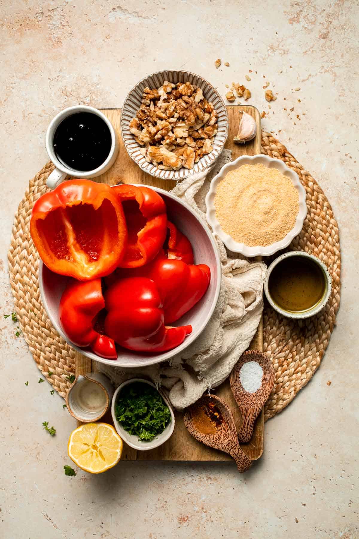 Muhammara is a delicious Middle Eastern dip made with roasted red peppers, walnuts, and spices. Perfect for dipping or spreading on sandwiches. | aheadofthyme.com