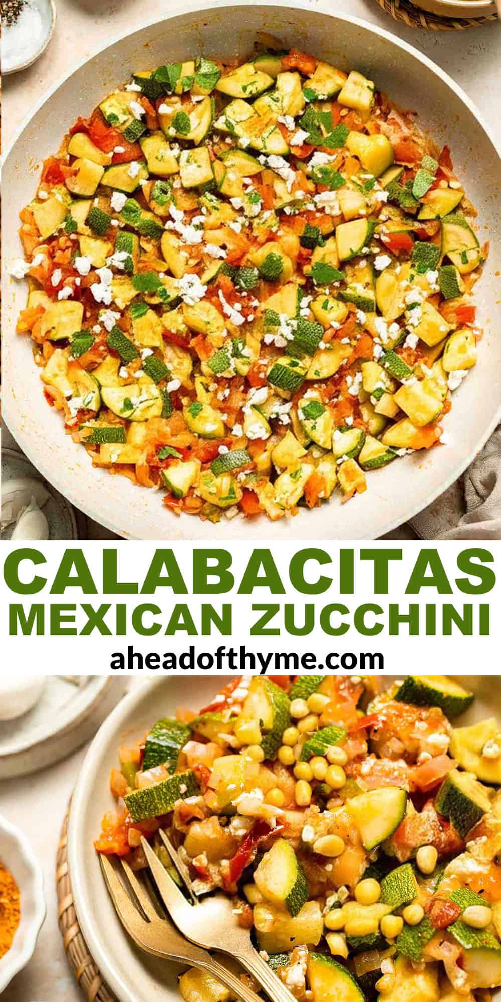 Calabacitas (Mexican Zucchini) is a traditional side dish made with zucchini, corn, tomatoes, and peppers. Make these colorful veggies in just 20 minutes. | aheadofthyme.com