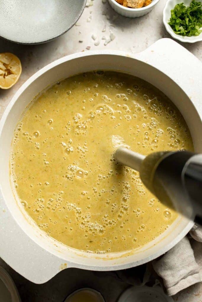 This Creamy Zucchini Soup is made without using cream (using secret ingredient white beans!). It's smooth, healthy, flavorful, vegan, and dairy-free. | aheadofthyme.com