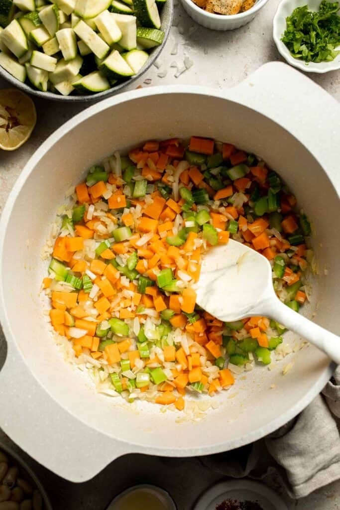 This Creamy Zucchini Soup is made without using cream (using secret ingredient white beans!). It's smooth, healthy, flavorful, vegan, and dairy-free. | aheadofthyme.com