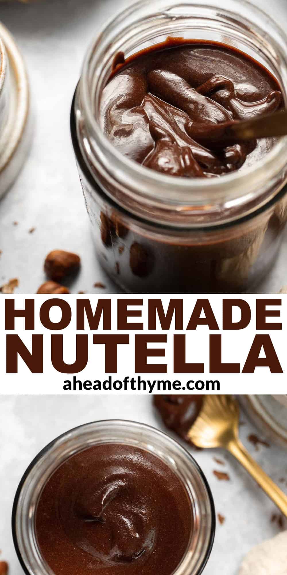 Skip the store-bought version and make your own homemade Nutella with this easy recipe. A chocolate hazelnut spread that is creamy, quick, and ready in 20! | aheadofthyme.com