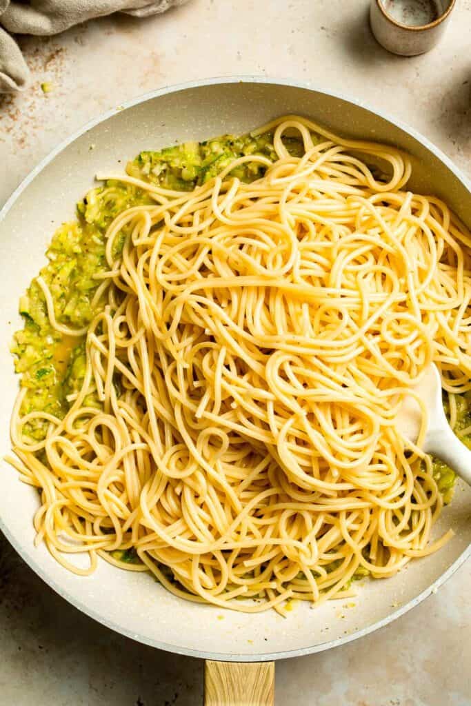 Fresh and vibrant, this Lemon Zucchini Pasta with garlic, basil, and Pecorino Romano is ready in 20 minutes for a light, flavorful dinner this summer. | aheadofthyme.com