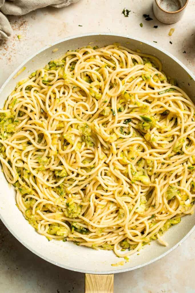 Fresh and vibrant, this Lemon Zucchini Pasta with garlic, basil, and Pecorino Romano is ready in 20 minutes for a light, flavorful dinner this summer. | aheadofthyme.com