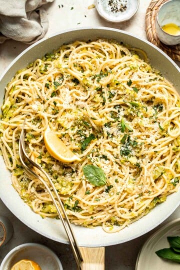 Fresh and vibrant, this Lemon Zucchini Pasta with garlic, basil, and Pecorino Romano is ready in 20 minutes for a light, flavorful dinner this summer. | aheadofthyme.com