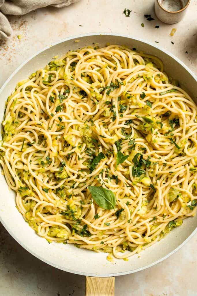 Fresh and vibrant, this Lemon Zucchini Pasta with garlic, basil, and Pecorino Romano is ready in 20 minutes for a light, flavorful dinner this summer. | aheadofthyme.com