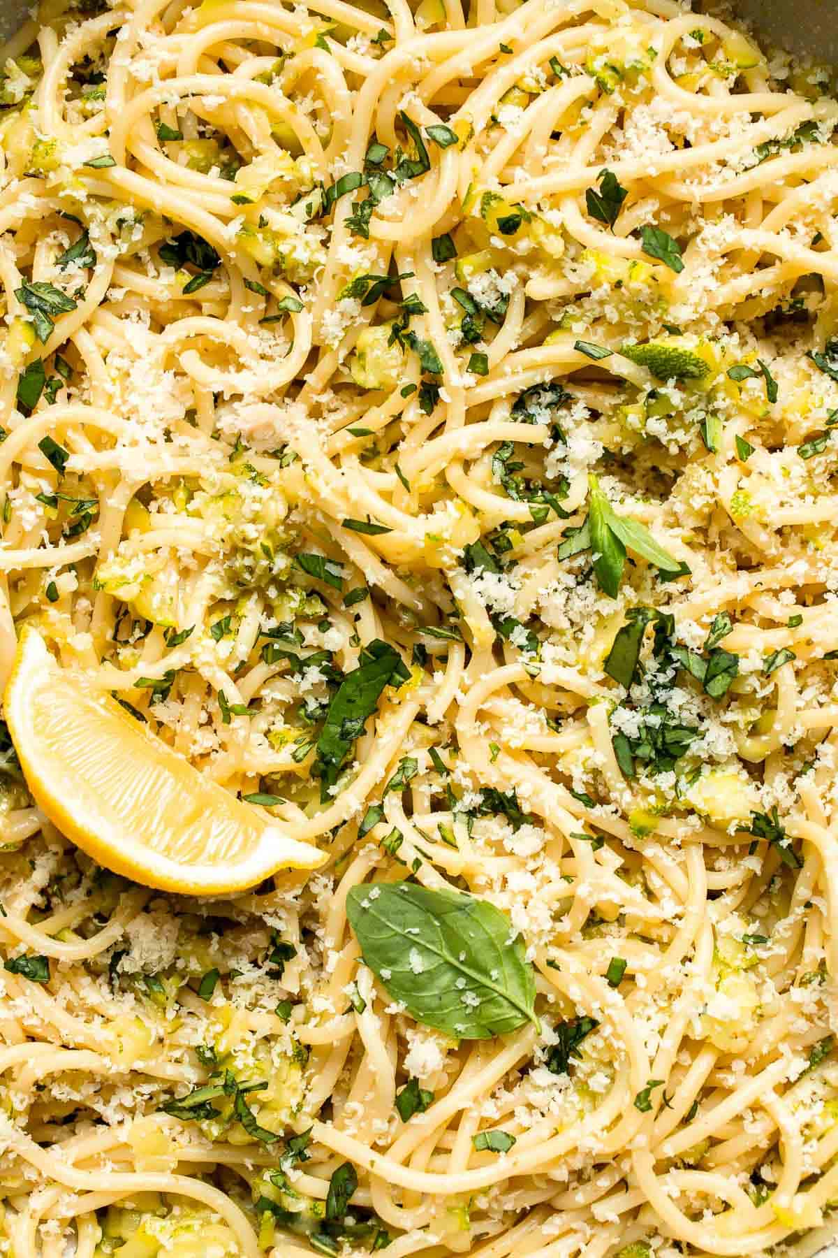 Fresh and vibrant, this Lemon Zucchini Pasta with garlic, basil, and Pecorino Romano is ready in 20 minutes for a light, flavorful dinner this summer. | aheadofthyme.com