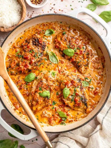 Creamy one pan Marry Me Chicken with sun-dried tomatoes is ready in 30 minutes for a restaurant-quality weeknight dinner that will have you saying "I do".