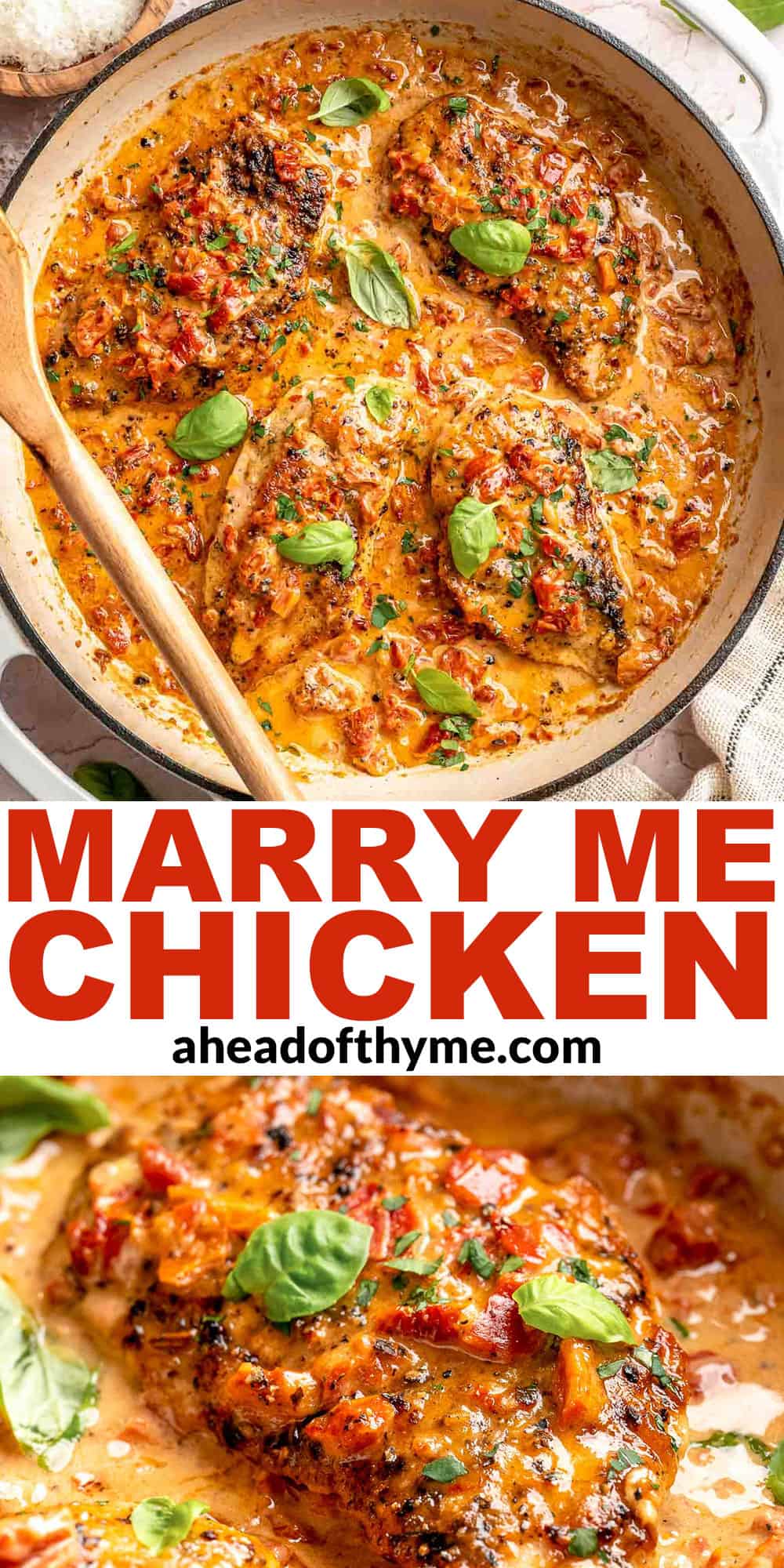 Creamy one pan Marry Me Chicken with sun-dried tomatoes is ready in 30 minutes for a restaurant-quality weeknight dinner that will have you saying "I do".