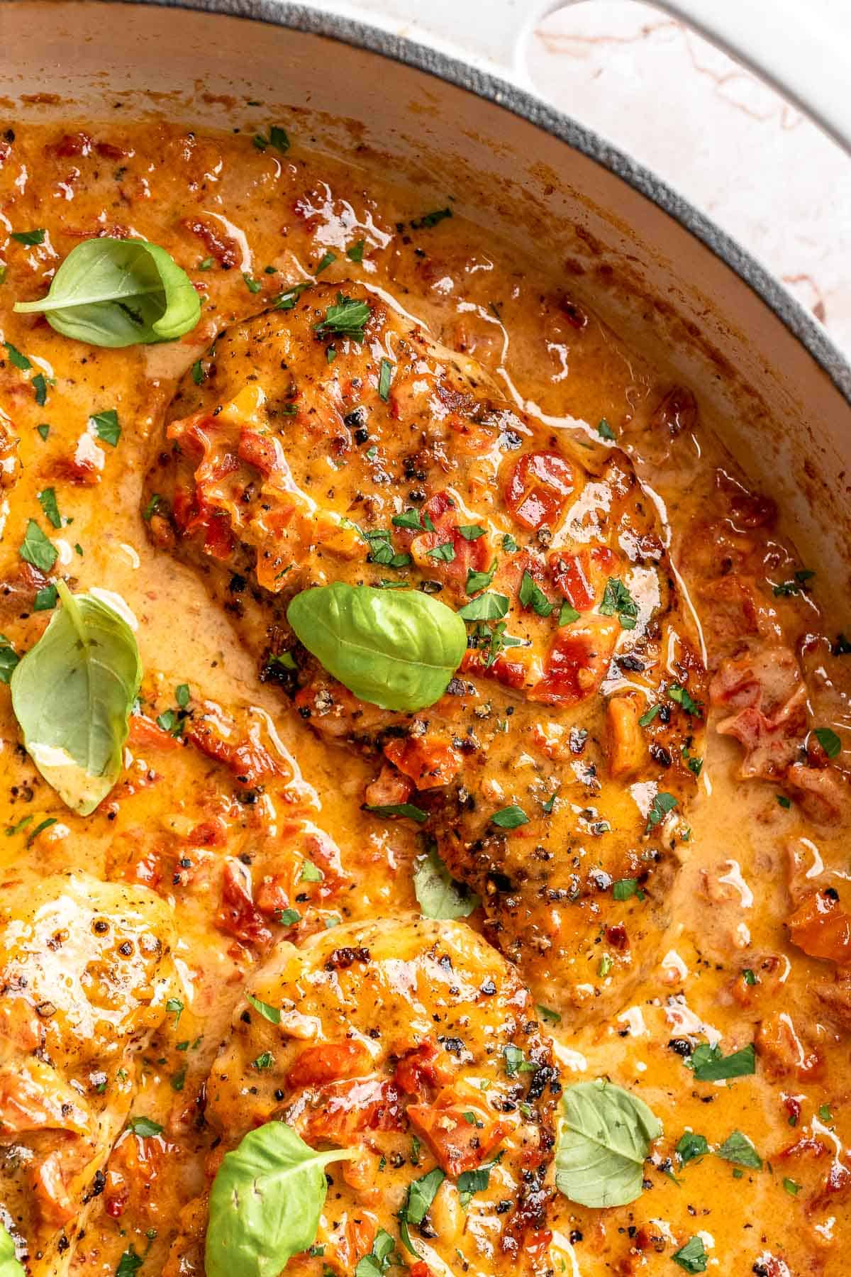 Creamy one pan Marry Me Chicken with sun-dried tomatoes is ready in 30 minutes for a restaurant-quality weeknight dinner that will have you saying "I do".