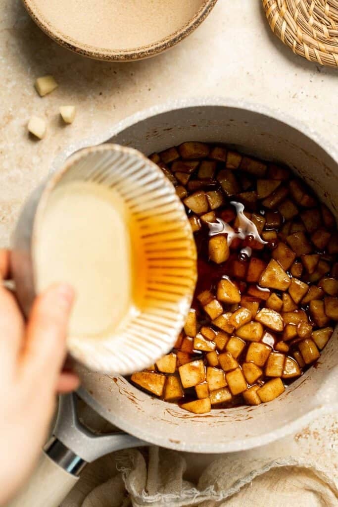 Add a touch of sweetness to your breakfast or dessert with this easy caramelized apple topping recipe. Perfect for pancakes, waffles, ice cream, and more! | aheadofthyme.com