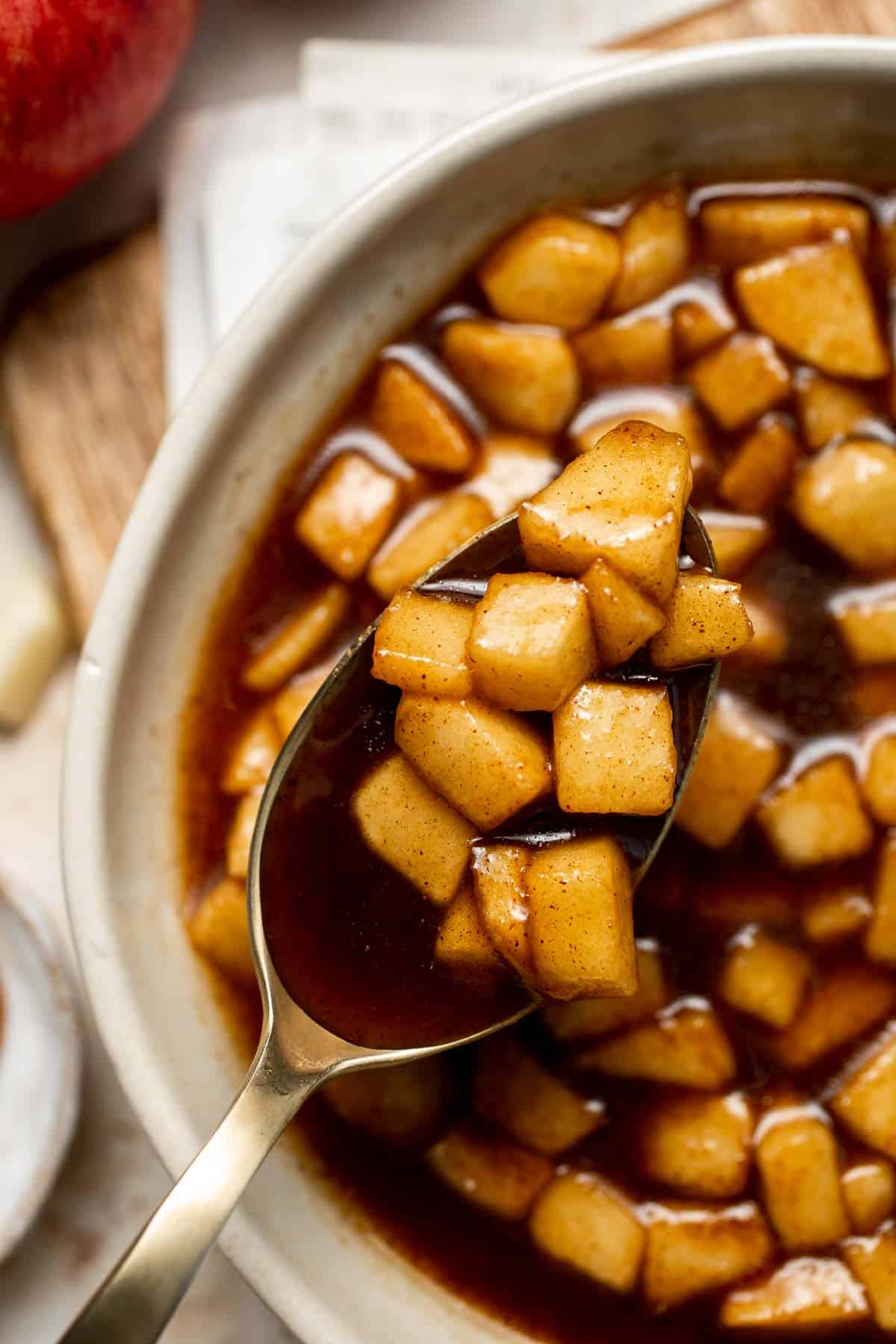 Add a touch of sweetness to your breakfast or dessert with this easy caramelized apple topping recipe. Perfect for pancakes, waffles, ice cream, and more! | aheadofthyme.com