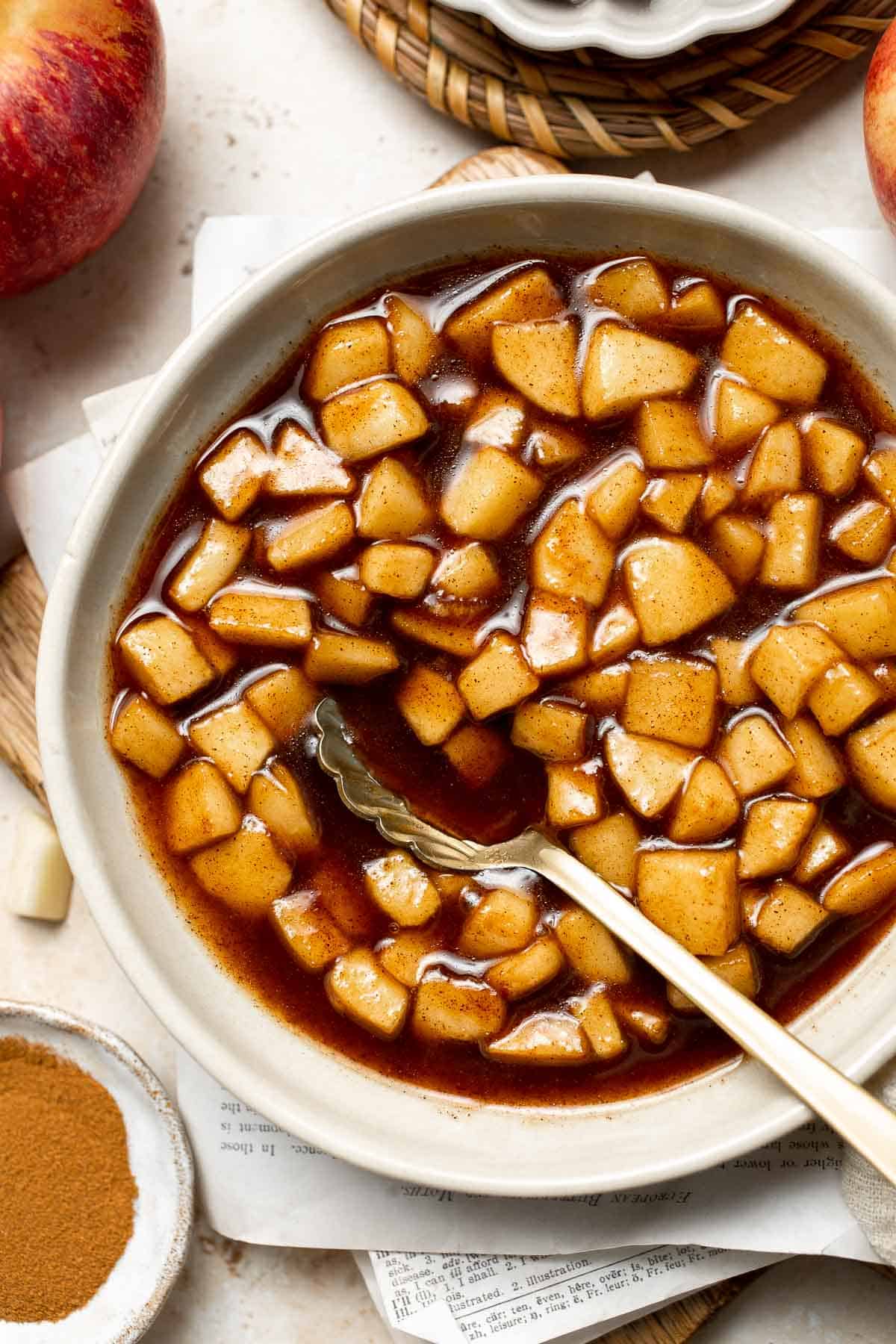 Add a touch of sweetness to your breakfast or dessert with this easy caramelized apple topping recipe. Perfect for pancakes, waffles, ice cream, and more! | aheadofthyme.com