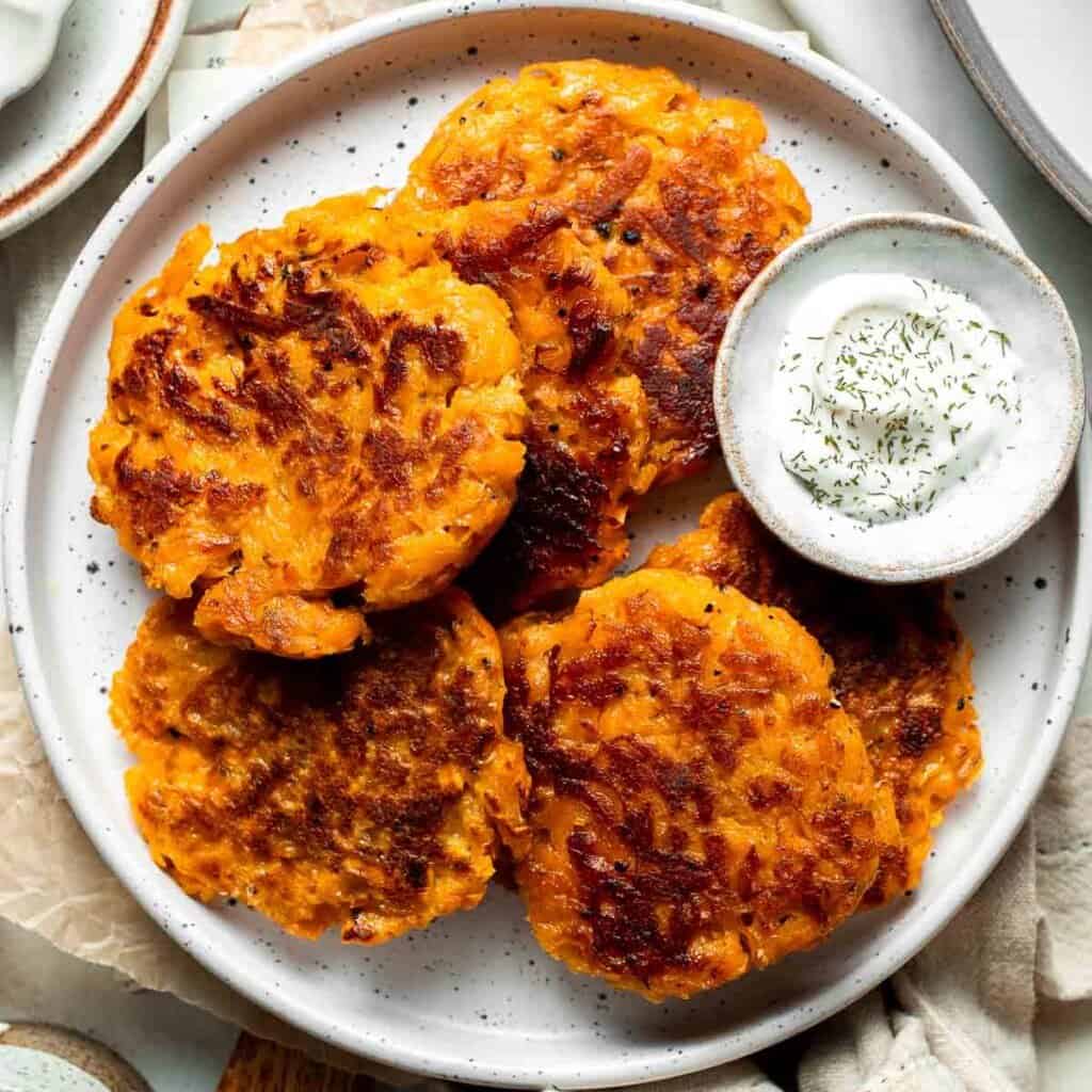 Crispy Sweet Potato Hash Browns are a quick, easy, and healthy breakfast side. Golden brown edges with tender, flavorful centers every time! | aheadofthyme.com