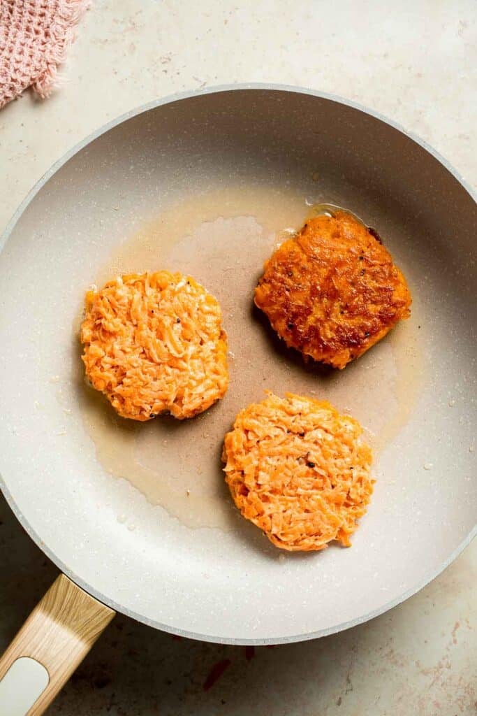 Crispy Sweet Potato Hash Browns are a quick, easy, and healthy breakfast side. Golden brown edges with tender, flavorful centers every time! | aheadofthyme.com