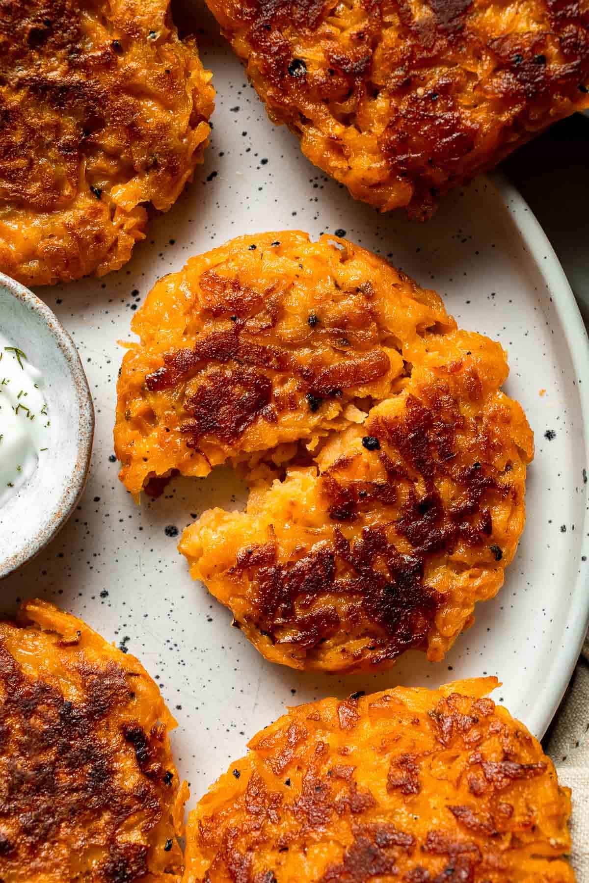 Crispy Sweet Potato Hash Browns are a quick, easy, and healthy breakfast side. Golden brown edges with tender, flavorful centers every time! | aheadofthyme.com
