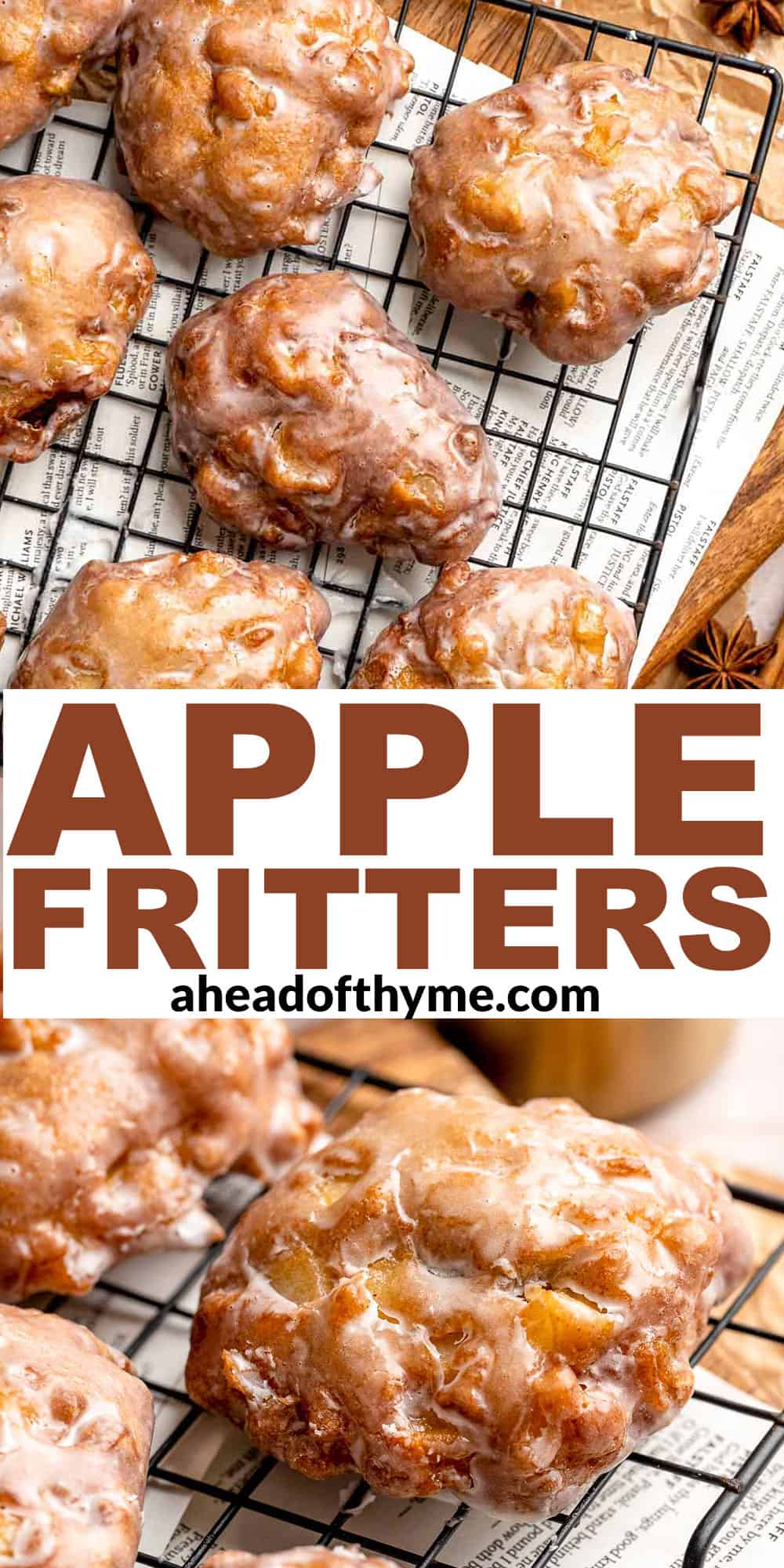 Old fashioned apple fritters are crispy, fluffy, and packed with juicy apples, warm spices, and a sweet glaze. A bakery-style treat at home! | aheadofthyme.com