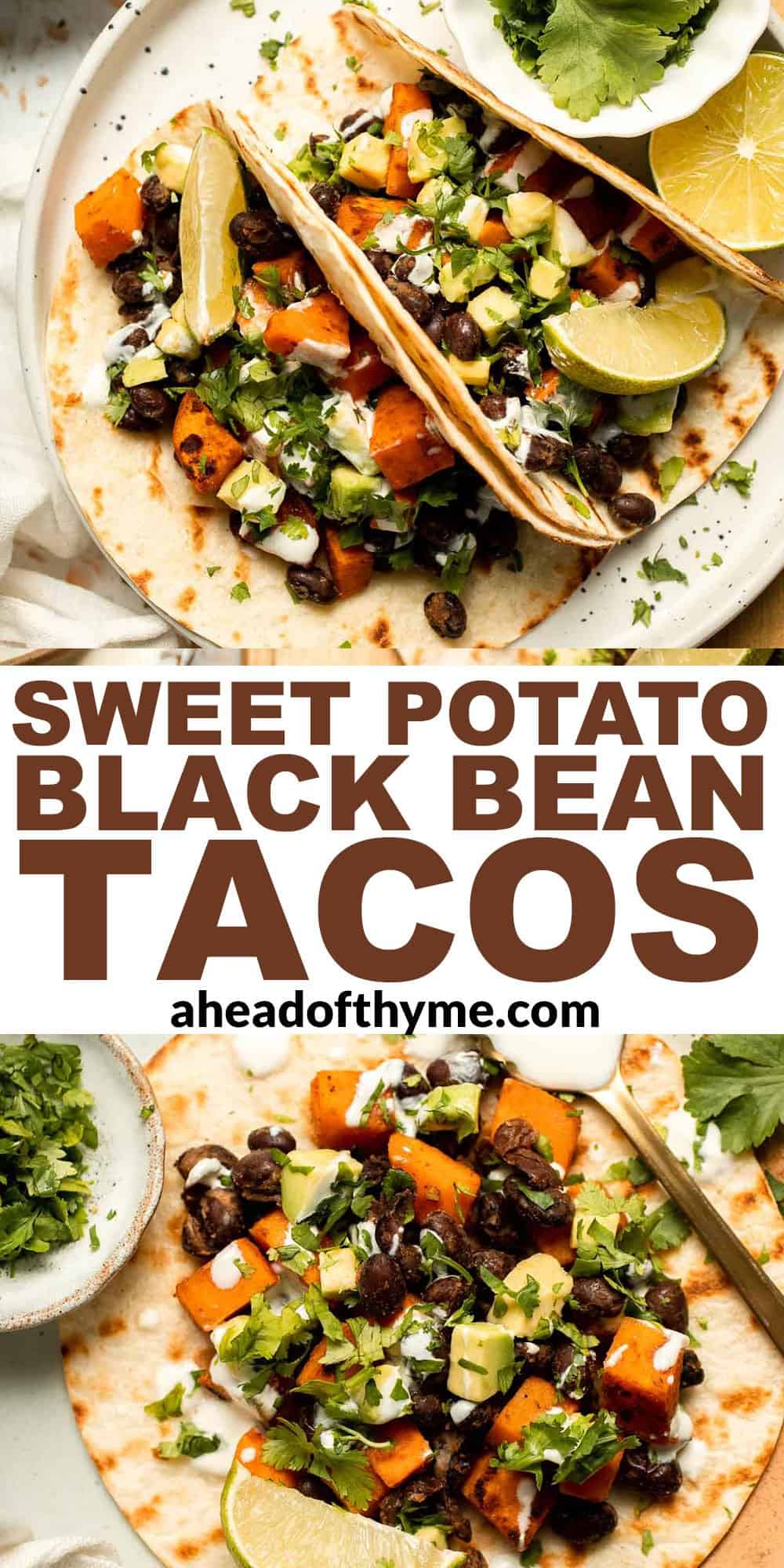 Spice up taco night with these delicious Sweet Potato and Black Bean Tacos. A quick and healthy vegetarian dinner ready in under 30 minutes. | aheadofthyme.com