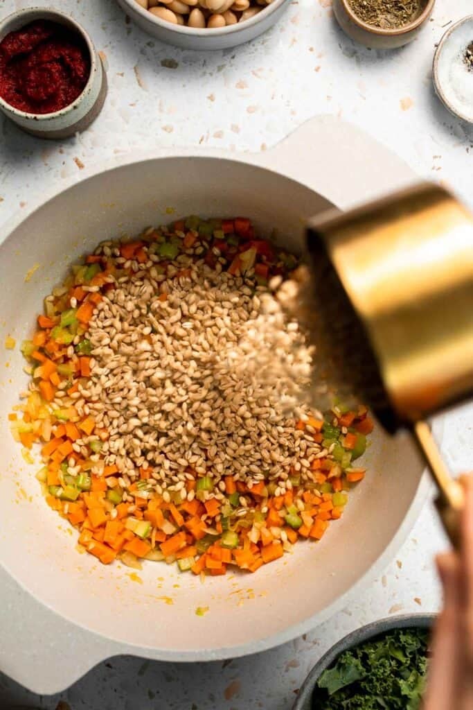 Old Fashioned Vegetable Barley Soup is hearty, healthy, and easy to make. A comforting one-pot classic packed with nutritious veggies and pearl barley. | aheadofthyme.com