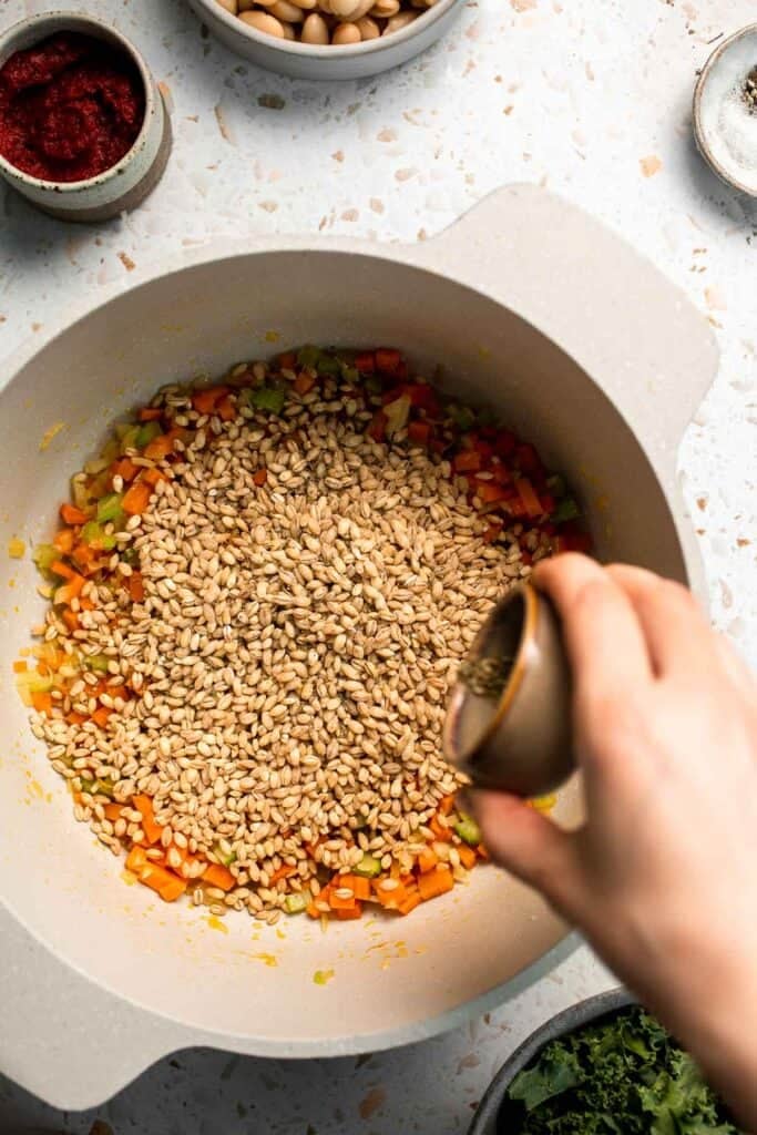 Old Fashioned Vegetable Barley Soup is hearty, healthy, and easy to make. A comforting one-pot classic packed with nutritious veggies and pearl barley. | aheadofthyme.com