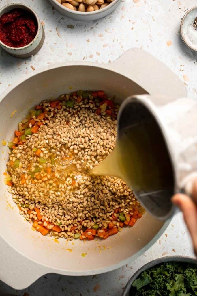 Old Fashioned Vegetable Barley Soup is hearty, healthy, and easy to make. A comforting one-pot classic packed with nutritious veggies and pearl barley. | aheadofthyme.com