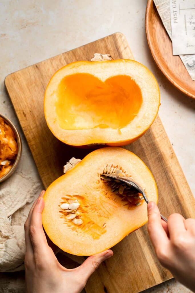 Learn how to make your own homemade pumpkin puree from scratch with this easy recipe. Fresh, creamy, and perfect for all your fall baking needs! | aheadofthyme.com