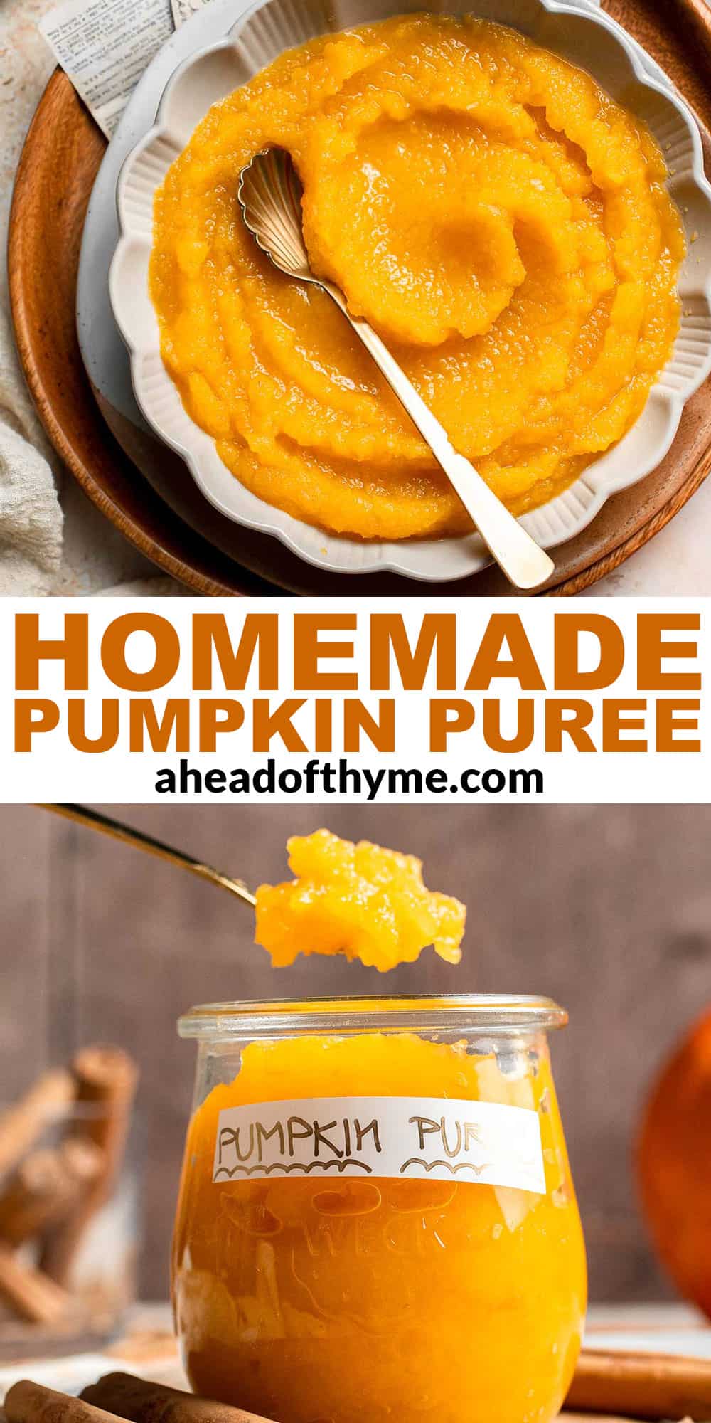 Learn how to make your own homemade pumpkin puree from scratch with this easy recipe. Fresh, creamy, and perfect for all your fall baking needs! | aheadofthyme.com
