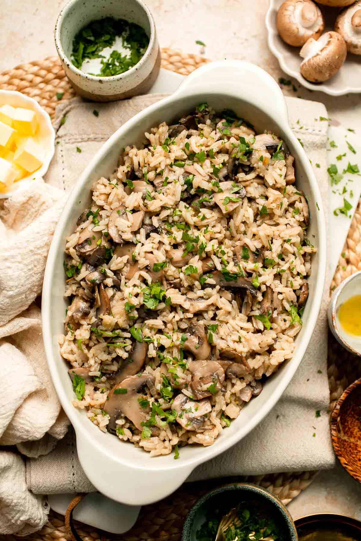 Easy Mushroom Rice is a quick, one-pot side dish packed with buttery rice, golden mushrooms, garlic, and herbs — ready in 30 minutes! | aheadofthyme.com