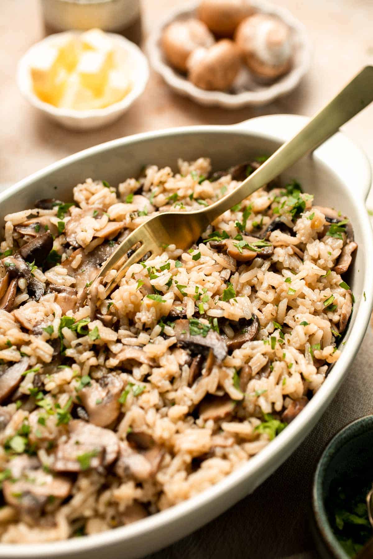 Easy Mushroom Rice is a quick, one-pot side dish packed with buttery rice, golden mushrooms, garlic, and herbs — ready in 30 minutes! | aheadofthyme.com