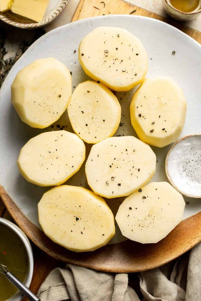 Fondant potatoes, or melting potatoes, are crispy outside and creamy inside. An elegant French side dish that’s perfect for holidays. | aheadofthyme.com
