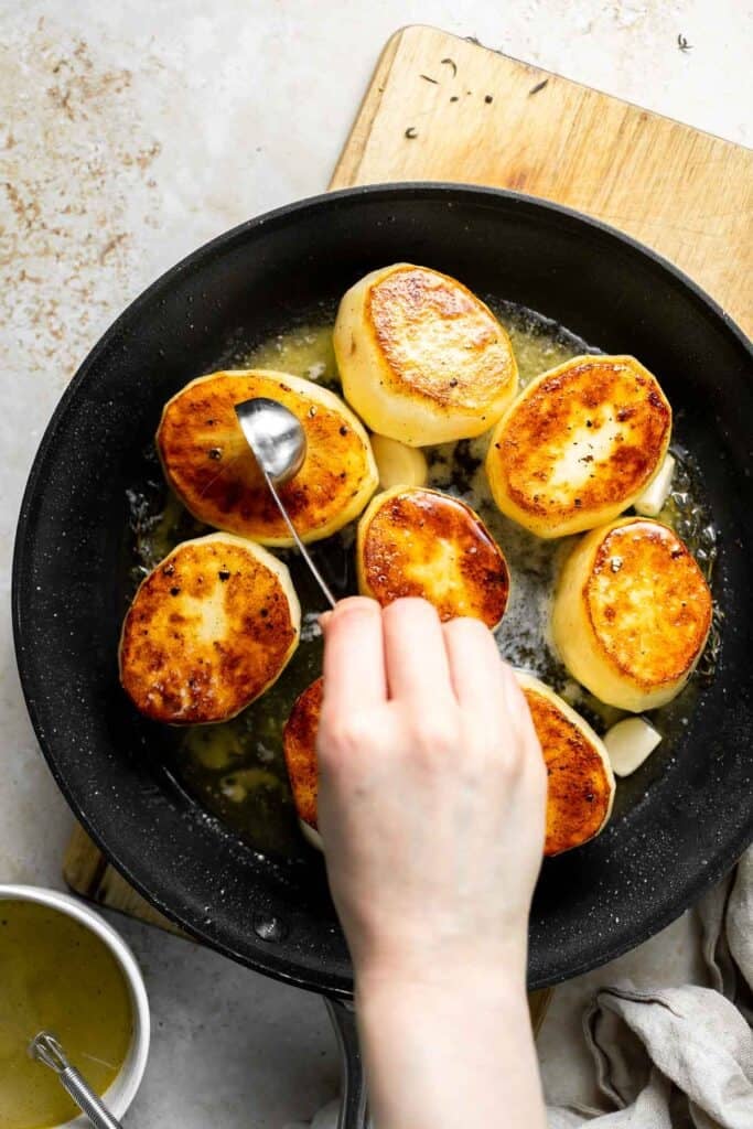Fondant potatoes, or melting potatoes, are crispy outside and creamy inside. An elegant French side dish that’s perfect for holidays. | aheadofthyme.com
