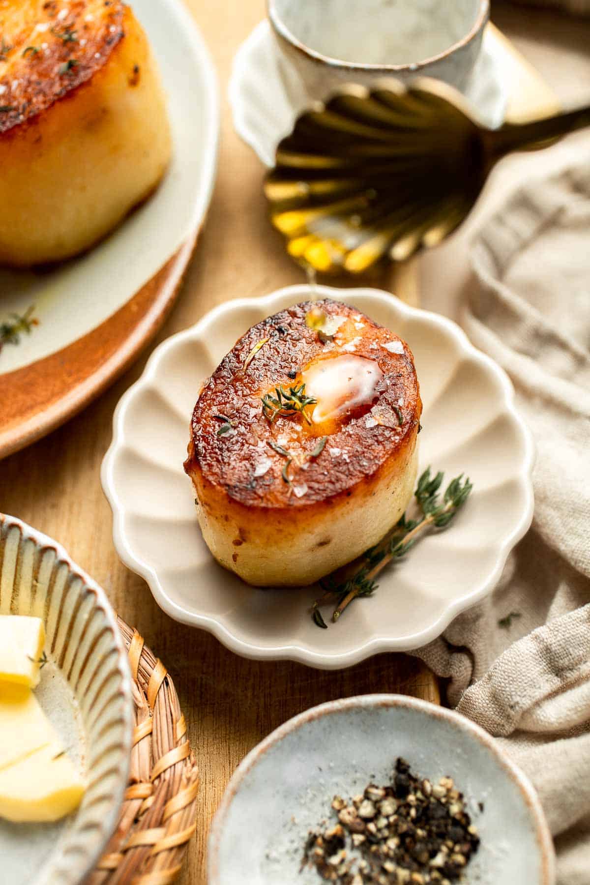 Fondant potatoes, or melting potatoes, are crispy outside and creamy inside. An elegant French side dish that’s perfect for holidays. | aheadofthyme.com