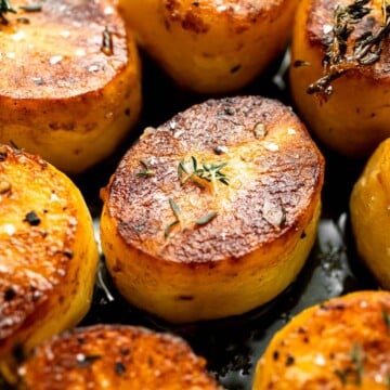 Fondant potatoes, or melting potatoes, are crispy outside and creamy inside. An elegant French side dish that’s perfect for holidays. | aheadofthyme.com