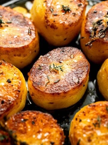 Fondant potatoes, or melting potatoes, are crispy outside and creamy inside. An elegant French side dish that's perfect for holidays. | aheadofthyme.com