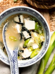 Learn how to make nourishing homemade miso soup with tofu. This traditional Japanese recipe is packed with umami flavor and easy to make in 10 minutes. | aheadofthyme.com