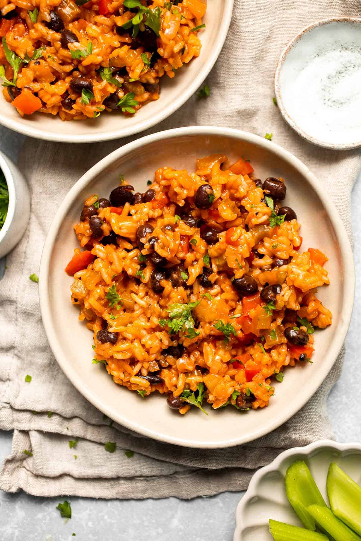One Pot Vegetarian Jambalaya is a bold, flavorful Cajun rice dish with beans and veggies that's hearty, healthy, and easy to make. | aheadofthyme.com