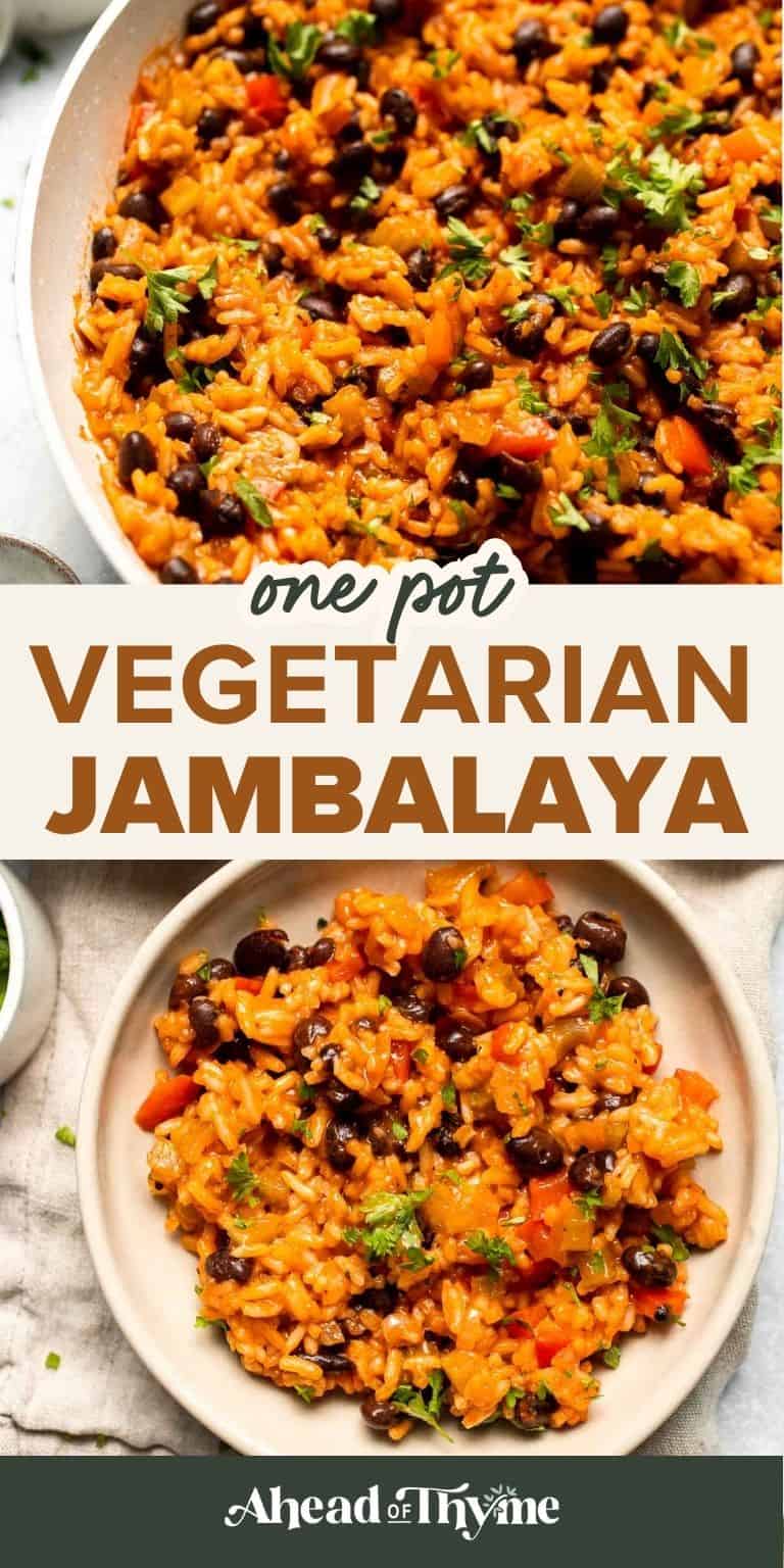 One Pot Vegetarian Jambalaya is a bold, flavorful Cajun rice dish with beans and veggies that's hearty, healthy, and easy to make. | aheadofthyme.com