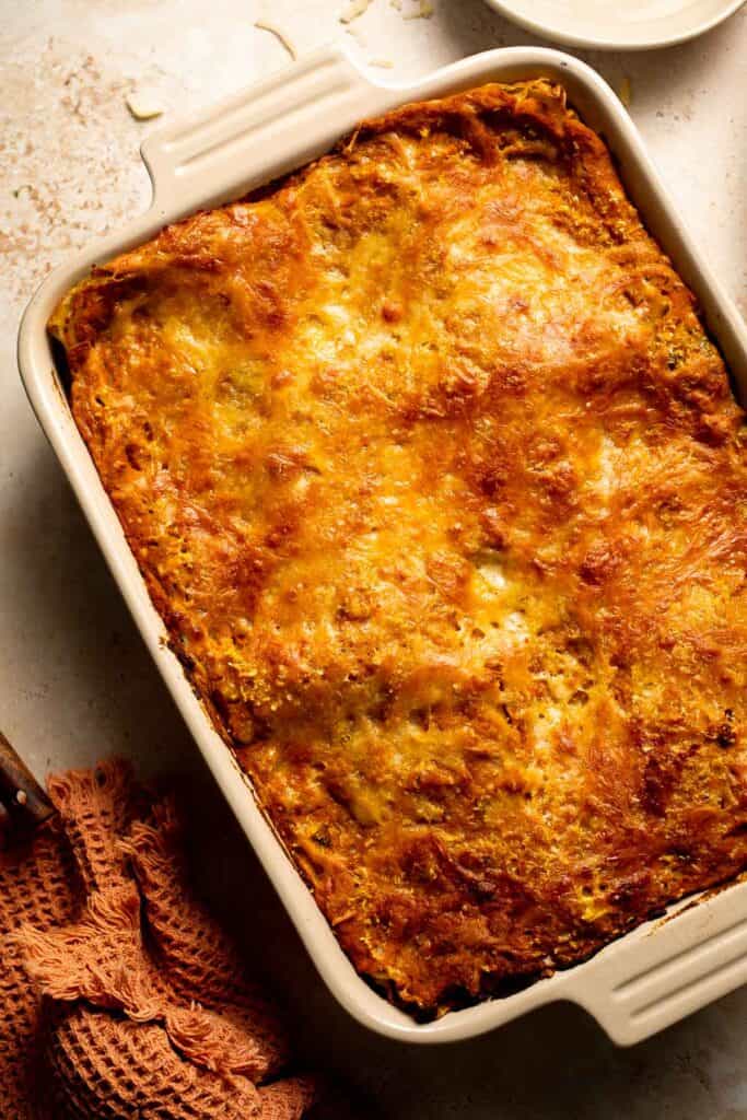 Pumpkin Lasagna with ricotta cheese and spinach is a delicious twist on traditional lasagna - the perfect cozy comfort food for fall. | aheadofthyme.com