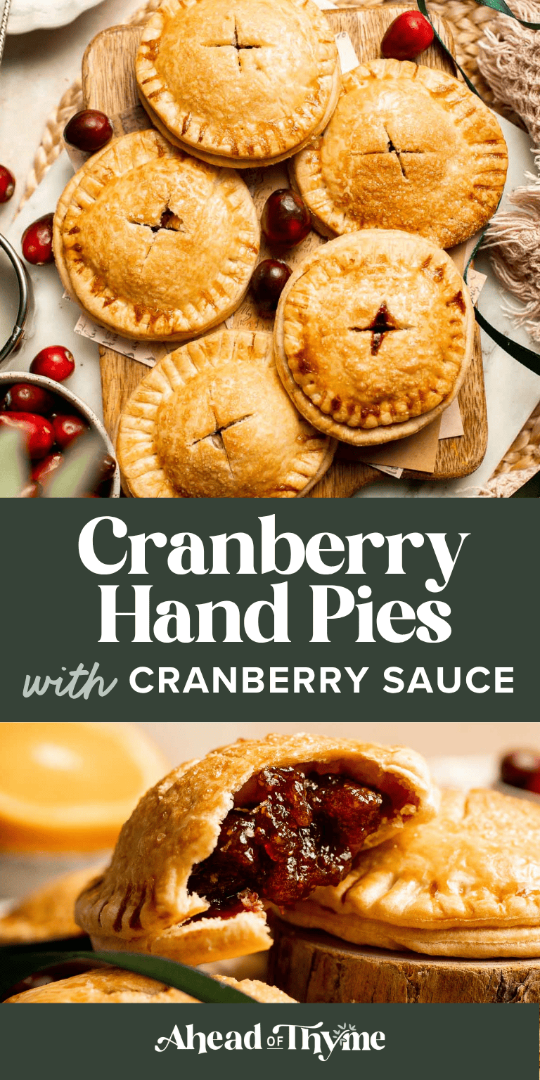 Cranberry Hand Pies are buttery, flaky, and filled with leftover cranberry sauce. An easy, festive holiday dessert perfect for Thanksgiving or Christmas. | aheadofthyme.com
