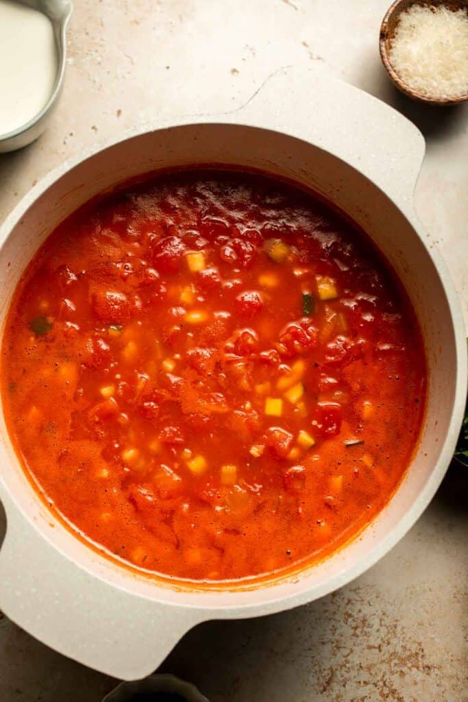 Creamy Tortellini Minestrone Soup is hearty, cozy, and loaded with veggies, beans, and cheese tortellini in a rich tomato-cream broth. | aheadofthyme.com