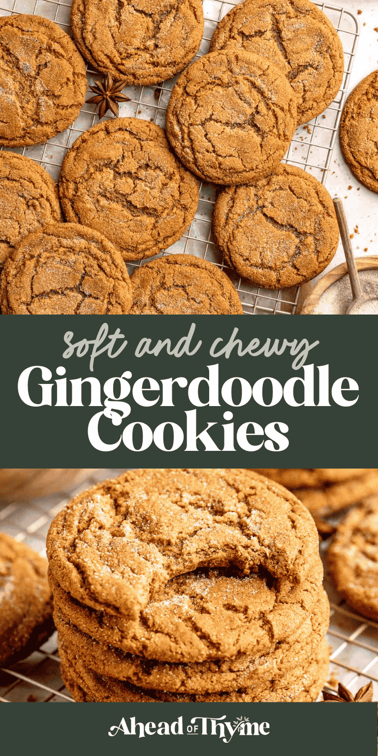 Soft and chewy gingerdoodle cookies, also known as ginger snickerdoodles, rolled in cinnamon ginger sugar with warm spices and molasses. | aheadofthyme.com
