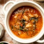 Hearty quinoa vegetable soup with tomatoes, beans, and kale. Healthy, cozy, and easy to make in one pot for a nourishing meal. | aheadofthyme.com