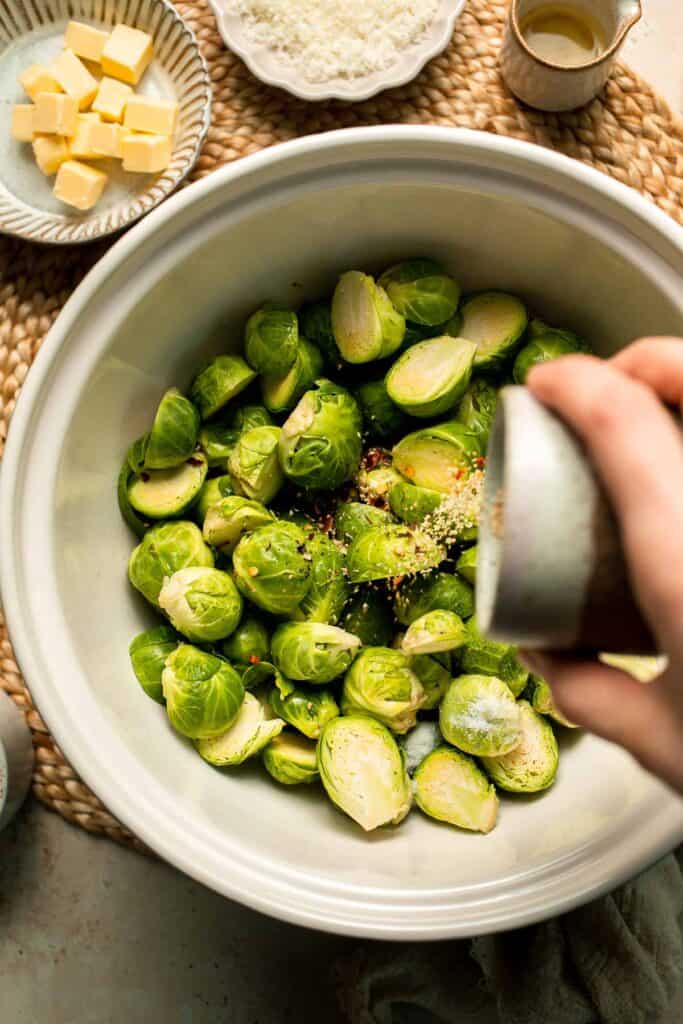 Roasted Brussels Sprouts Pasta is creamy, cozy, and full of caramelized sprouts tossed in a garlic Parmesan sauce. A delicious and easy weeknight dinner. | aheadofthyme.com