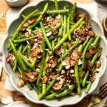 Sautéed Green Beans and Mushrooms are garlicky, buttery, and ready in 25 minutes - a flavorful side dish for any meal. | aheadofthyme.com
